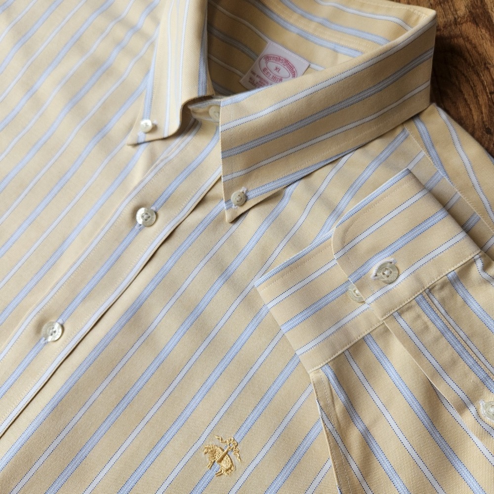 Brooks Brothers XL Yellow Blue Stripe Long Sleeve Button Down Collared Shirt Men